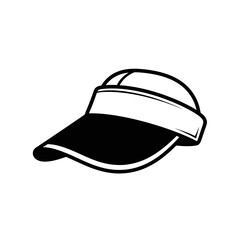 A simple black and white vector graphic of a classic sports sun visor isolated on a white background.