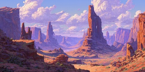 Pixelated Desert Landscape With Colorful Rock Formations