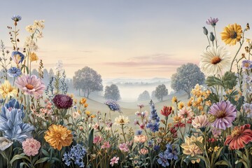 Colorful Meadow Flowers at Sunrise