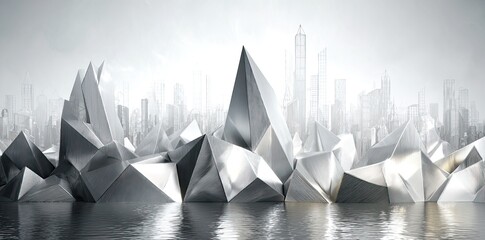 Abstract Geometric Cityscape In Water