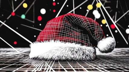 Digital Santa hat on abstract background for Christmas tech banner
