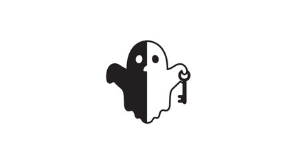 Monochrome ghost holding a key vector illustration isolated on white background