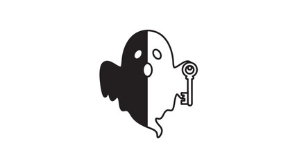 Ghost holding a key vector illustration security concept for Halloween
