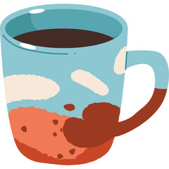 A Translucent Blue Mug Filled With Dark Coffee And Abstract Orange Brown Shapes Representing Liquid Or Design Elements Isolated On Transparent Background