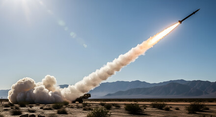 Missile Launch in Arid Landscape