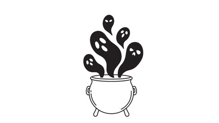 Halloween cauldron with ghosts vector illustration spooky design element