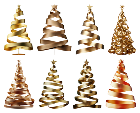 PNG Golden ribbon Christmas trees, element set on transparent background - Powered by Adobe