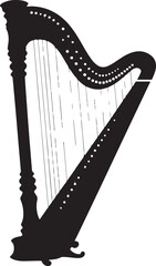 black silhouette of harp on white background, vector