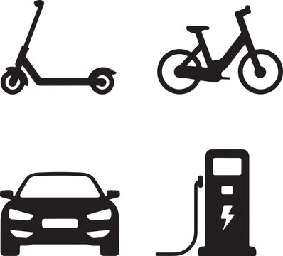 black electric vehicles and charging station clip art preview