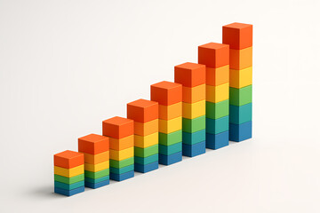 Colorful Stacked Cubes Graphically Represent Growth and Success on White Background.