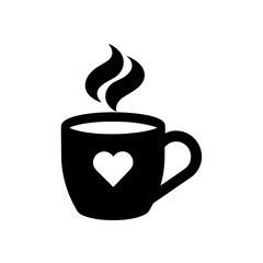 Coffee cup with heart art on transparent background silhouette