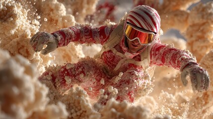 Peppermint Snowboarder Jumping Through Whipped Cream Snow – Festive Winter Sports Fantasy