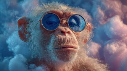 Funny Chimpanzee Wearing Blue Goggles– Whimsical Animal Portrait