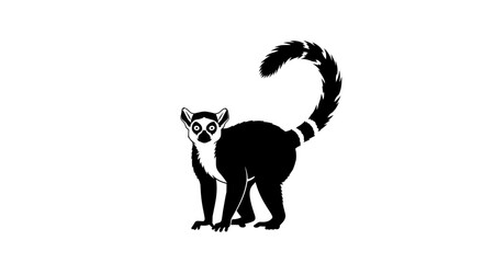 Obraz premium Black and White Silhouette of a RingTailed Lemur Standing.