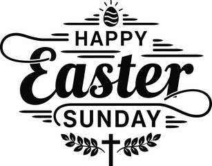Happy Easter Sunday Calligraphy Greeting with Cross and Egg Vector .