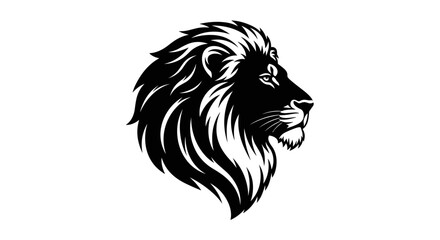 Fototapeta premium Majestic Lion Head Profile Black and White Illustration.