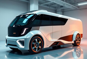 Sleek, futuristic electric truck with advanced aerodynamics, concept, charging