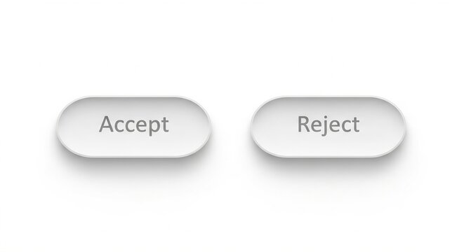 Two rounded buttons with the words accept and reject on a white background