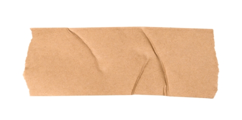 Crumpled brown adhesive craft washi tape strip with ripped edges, a textured element for graphic background design isolated transparent
