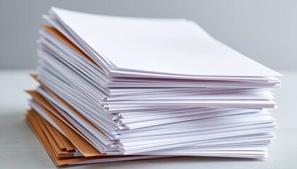 Stack of crisp white papers and brown envelopes, ready for mailing,  mail,  material