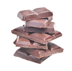 Chocolate pieces isolated on white