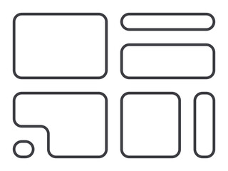 Modern abstract bento-style grid layout template with rounded shapes and minimal black outlines. Perfect for UI design, social media collages, posters, and modern web layouts.