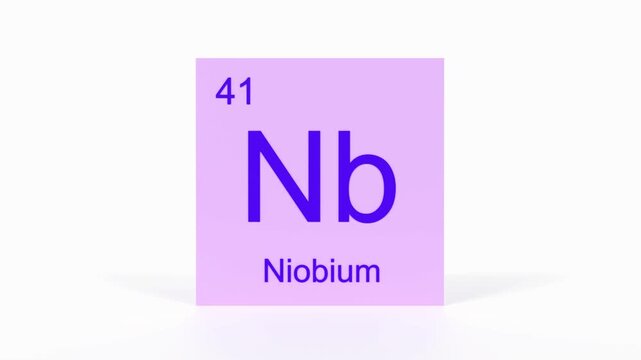 Niobium Element 4K Render - Periodic Table Box with Atomic Number 41, Scientific Education, Chemistry Classroom, Modern Science Video, and Laboratory 3D Content