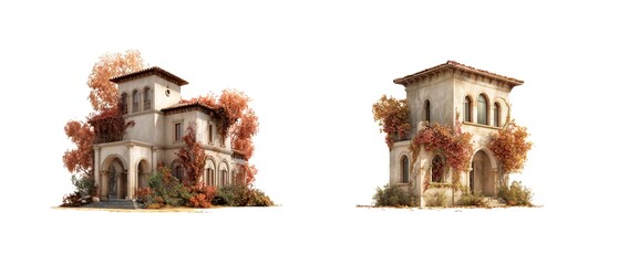Charming two-story house surrounded by vibrant autumn foliage in a tranquil setting