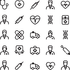 Fototapeta premium Medical icons stethoscope syringe heart pulse D N A ambulance doctor healthcare nurse