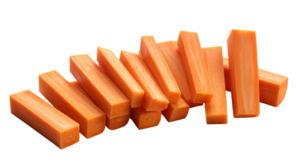 Fresh vibrant carrot sticks meticulously cut for culinary perfection and healthy eating, ready for your next recipe creation