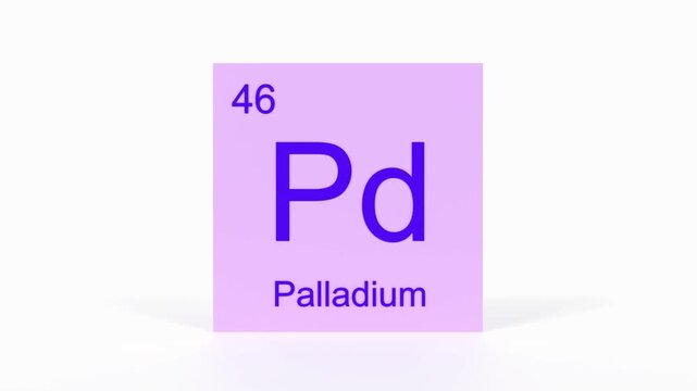 Palladium Element 4K Render - Periodic Table Box with Atomic Number 46, Scientific Education, Chemistry Classroom, Modern Science Video, and Laboratory 3D Content