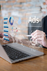 Businessman online advertising digital marketing strategy data analysis dashboard information report corporate e-business business technology concept