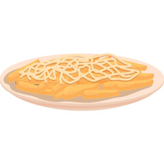 Crispy Golden French Fries Topped With Melted Cheese Served on a Light Pink Round Plate Against a Clean White Background Isolated Object