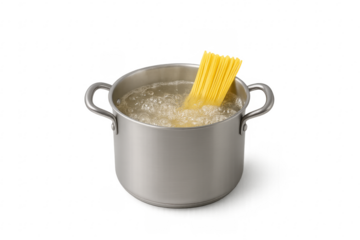 Spaghetti pasta cooking in boiling water pot