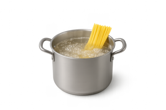 Spaghetti pasta cooking in boiling water pot