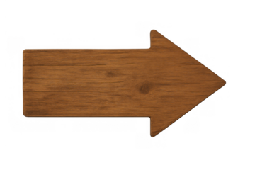 Wooden plank arrow sign pointing right, symbolizing choice, navigation, decision-making, and guidance. Image on transparent background