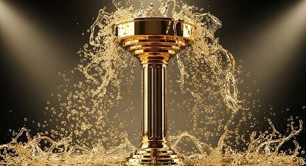 Golden trophy with water splashing around it symbolizing victory