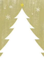 Fototapeta premium クリスマスツリーのシルエットと雪の結晶の背景フレームイラスト（ゴールド・縦）