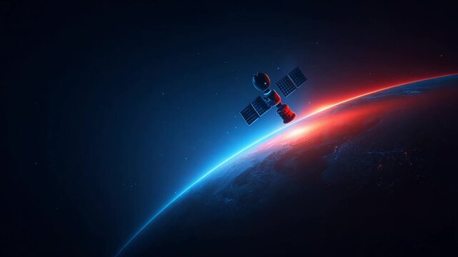 Satellite orbiting earth depicting space exploration technology and global communication