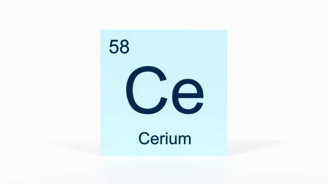 Cerium Element 4K Render - Periodic Table Box with Atomic Number 58, Scientific Education, Chemistry Classroom, Modern Science Video, and Laboratory 3D Content
