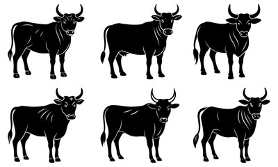 Strong black cattle silhouettes for ranching, farming and livestock projects, evoking strength, tradition, and rural charm. Perfect for branding and design.