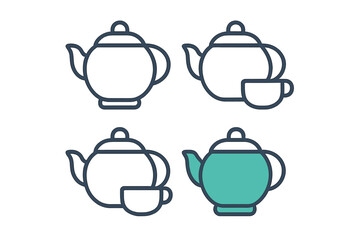 Minimalist line art symbols of teapots and teacups for web and app interfaces