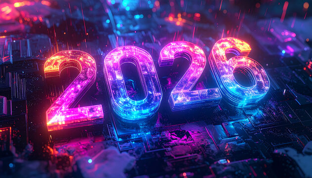 Cyber 2026 Text with Electric Sparks and Motion Blur