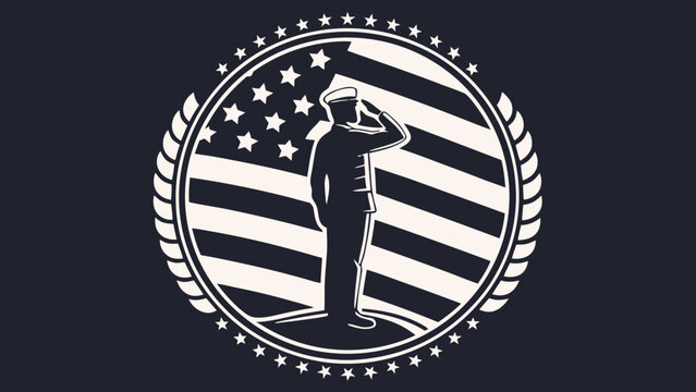 Saluting Soldier Emblem – USA Military Honor Badge with American Flag