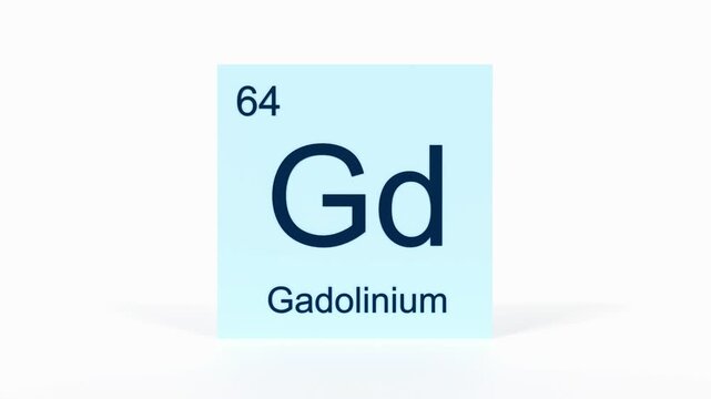 Gadolinium Element 4K Render - Periodic Table Box with Atomic Number 64, Scientific Education, Chemistry Classroom, Modern Science Video, and Laboratory 3D Content