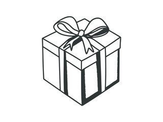 Obraz premium Simple outline gift box with bow