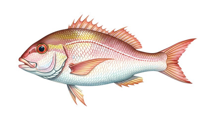 Fototapeta premium Detailed illustration of a vibrant pink and gold snapper fish isolated on a black background