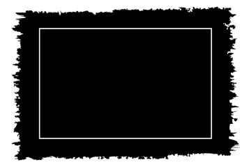 Rectangle brush stroke, ink paint brush, grunge box. Black watercolor splatter, texture, frame and abstract background for social media. Frame box shape with brush crayon texture. 