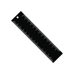 Black metal ruler with white measurement markings on a white background measuring scale vector illustration.