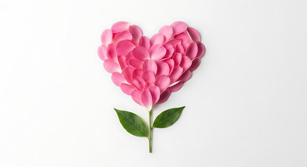 Pink flower heart made of petals on a white background for valentine